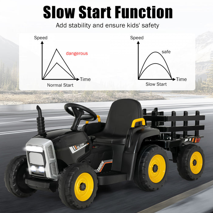 Costway Tracteur A Remorque Electrique 12v Avec Telecommande Et Lumieres Led