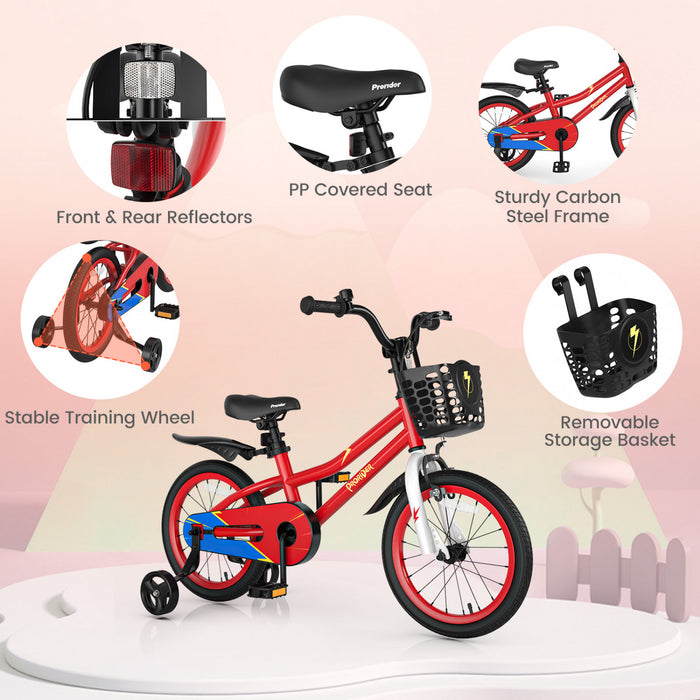 Velo Costway 16\" Pour Enfants Avec Roues D'entrainement Amovibles Et Panier Pour 4-7 Ans Rouge
