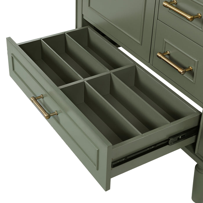Emerson Meuble de salle de bain 30 pouces avec vasque en ceramique et trois tiroirs, Vert olive