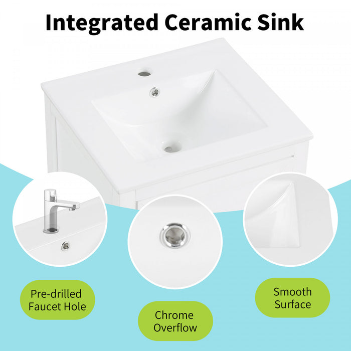 Puret Meuble-Lavabo Simple 20 po avec Etagere de Porte et Tiroir Coulissant, Blanc