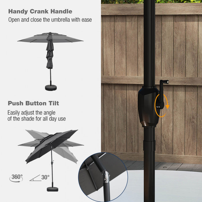 Costway Parasol de patio ventile a 3 niveaux de 10 pieds, grand parasol de table de marche, ombre solaire exterieure gris