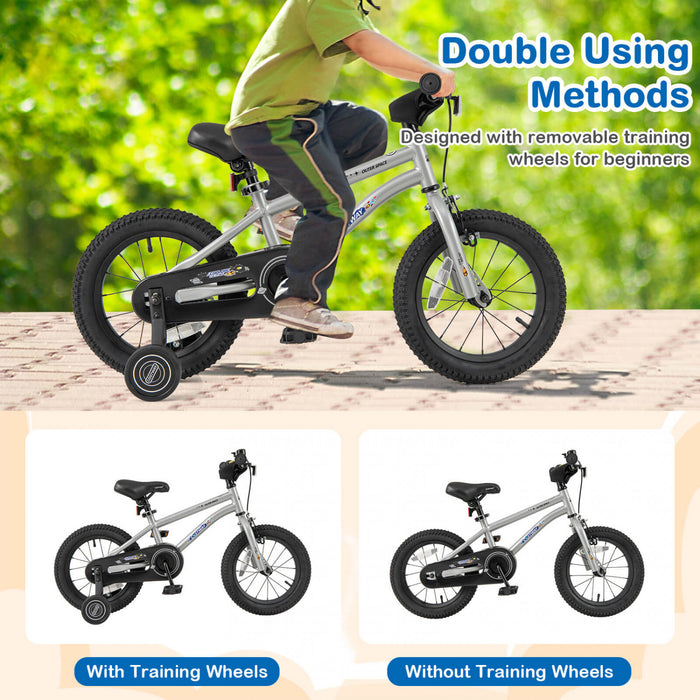 Velo Costway 14 Pouces Pour Enfants De 3 A 5 Ans Avec Selle Reglable Et Guidon Antiderapant Argent