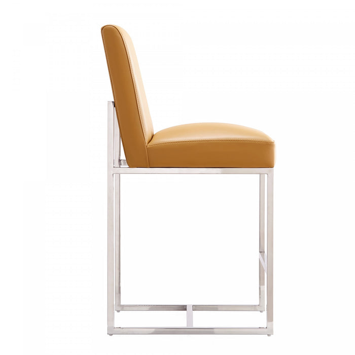 Tabouret de comptoir moderne en metal et tissu Element, coloris camel - Lot de 3