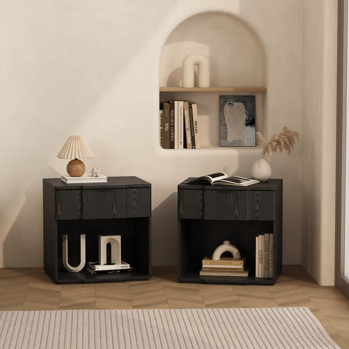 Table de nuit Clive style milieu du siecle 56 cm en noir (1 tiroir)