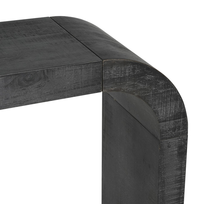 Cedar Table Console en Bois 52 po avec Bord Courbe et Finition Vieillie, Noir