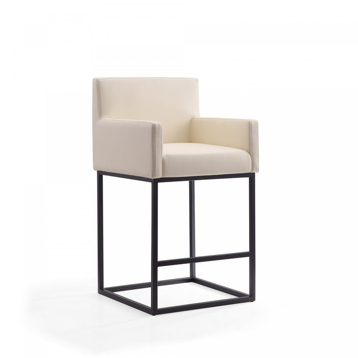 Tabouret de bar rembourre en metal style mid-century modern Ambassador, creme – Lot de 2