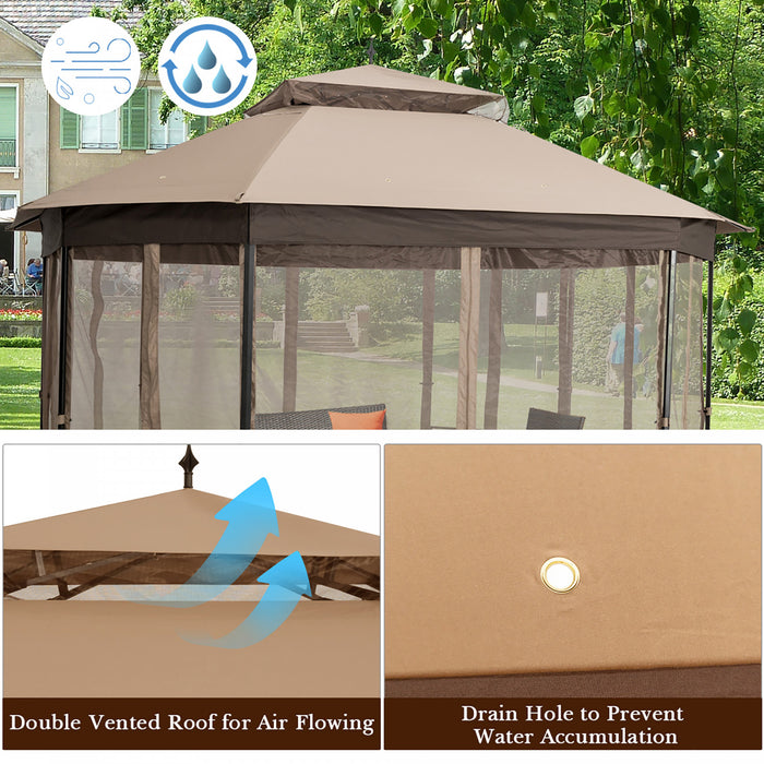 Marque Costway 304,8 Cm X 365,7 Cm Gazebo De Patio Octogonal Avec Double Auvent Et Parois Laterales En Filets