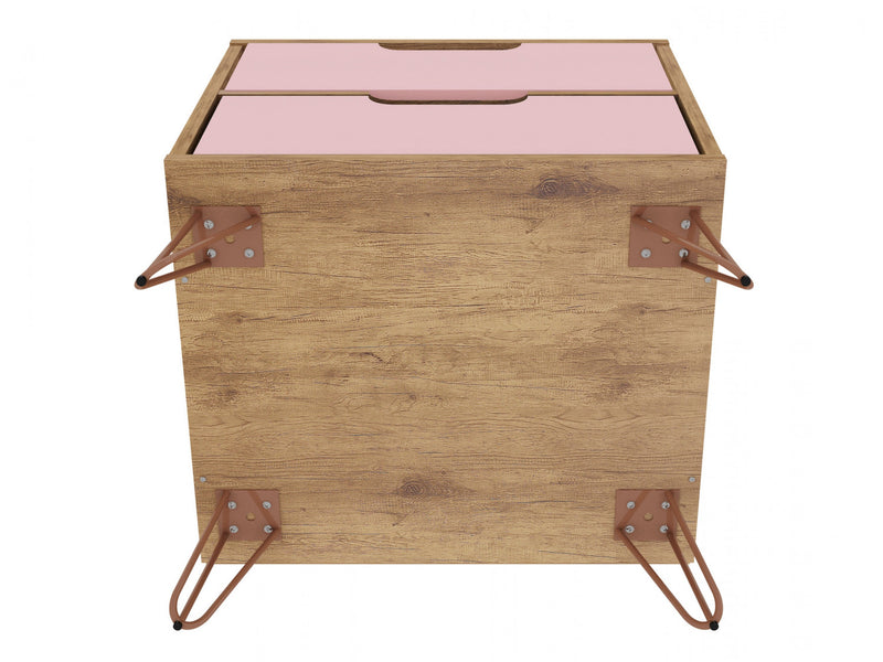 Table de nuit Rockefeller Mid-Century Modern 20\" en rose (2 tiroirs) - Lot de 2
