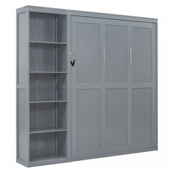 Jessie Lit escamotable mural multifonction avec etageres, Taille Queen, Gris