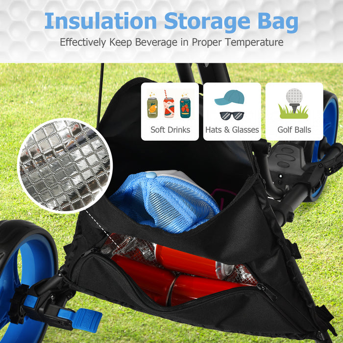 Chariot De Golf Pliable A 3 Roues, 4 Positions De Hauteur Reglables, Chariot De Golf Leger, Chariot De Golf En Aluminium Avec Porte-ombrelle Reglable, Sac Etanche, Glaciere Integree, Frein A Pied, Ouverture Et Fermeture Rapides.