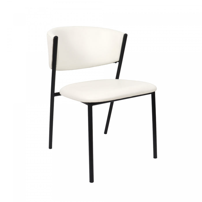 Chaise laterale contemporaine moderne en cuir vegetalien et metal Drift, ivoire - Lot de 4