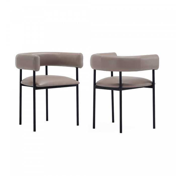 Chaise de salle a manger contemporaine Onda en cuir vegetalien et metal, coloris taupe
