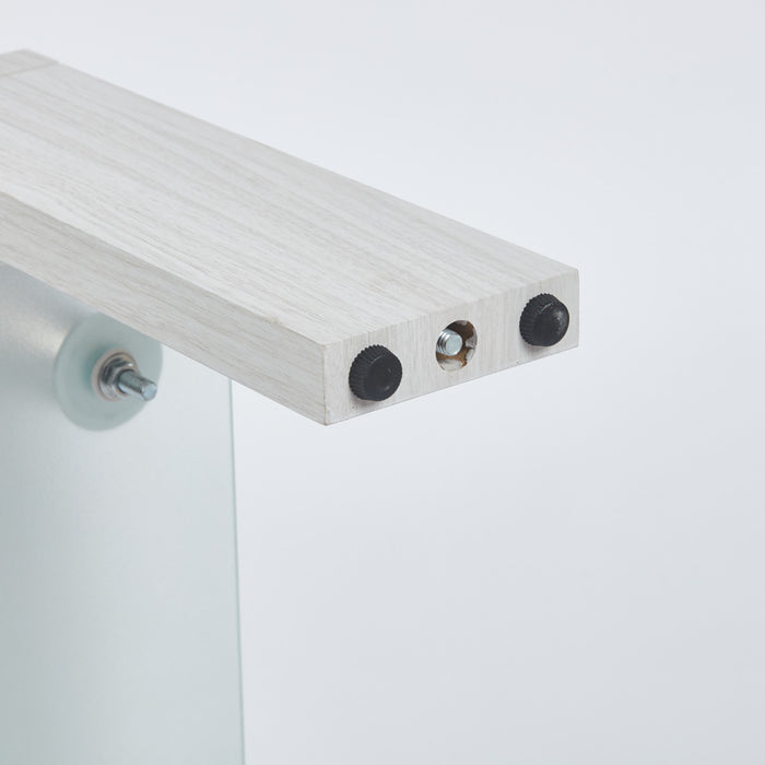 Table basse moderne Lucius au design geometrique en verre trempe avec cadre en metal et verre transparent, blanc