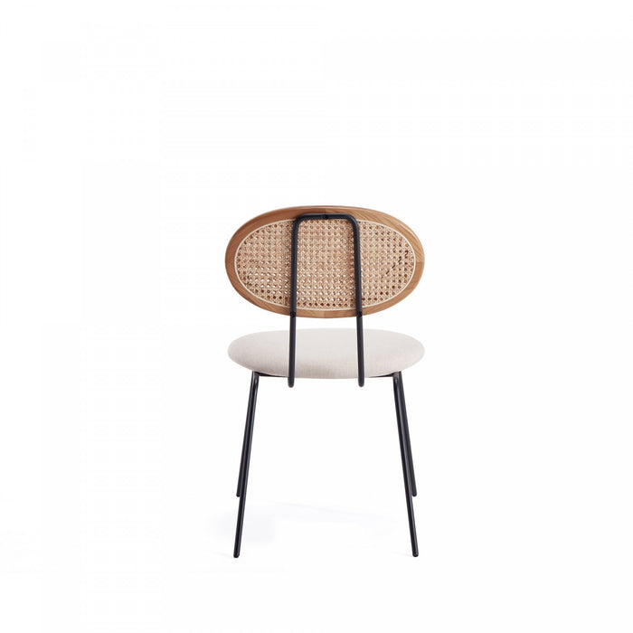 Chaise de salle a manger Jardin Industry Chic avec dossier en cannage et assise rembourree, coloris flocon d’avoine et naturel – Lot de 4