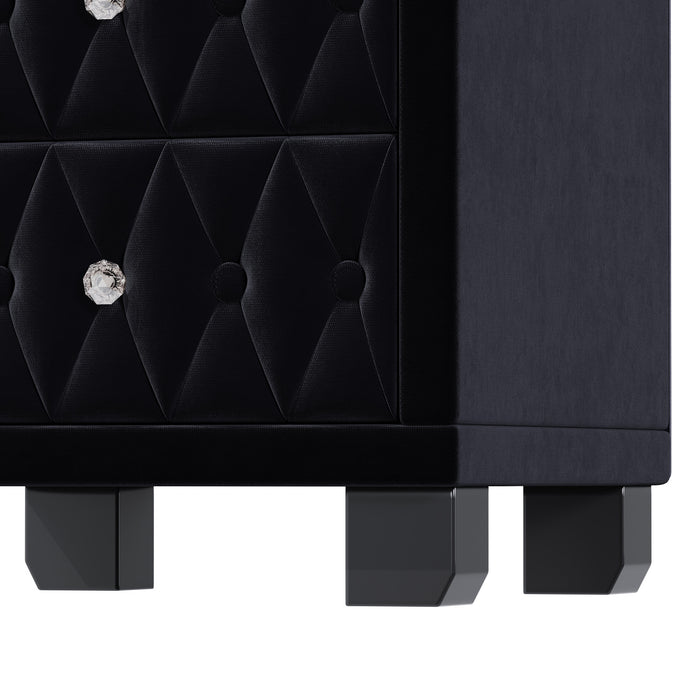 Sophia Table de Nuit Elegante en Velours avec Tiroirs et Design Capitonne, Noir