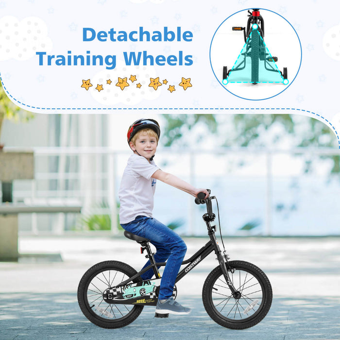 Costway 16\" Velo D'entrainement Pour Enfants Avec Roues D'entrainement Amovibles Pneumatiques Noir