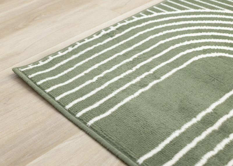 Tapis Florence vert et blanc a motifs geometriques modernes en arches, 2'7\" x 4'11\"