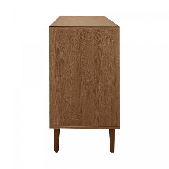 Zona 51.1\" Buffet avec Portes en Rattan et Etageres Ajustables, Marron Fonce