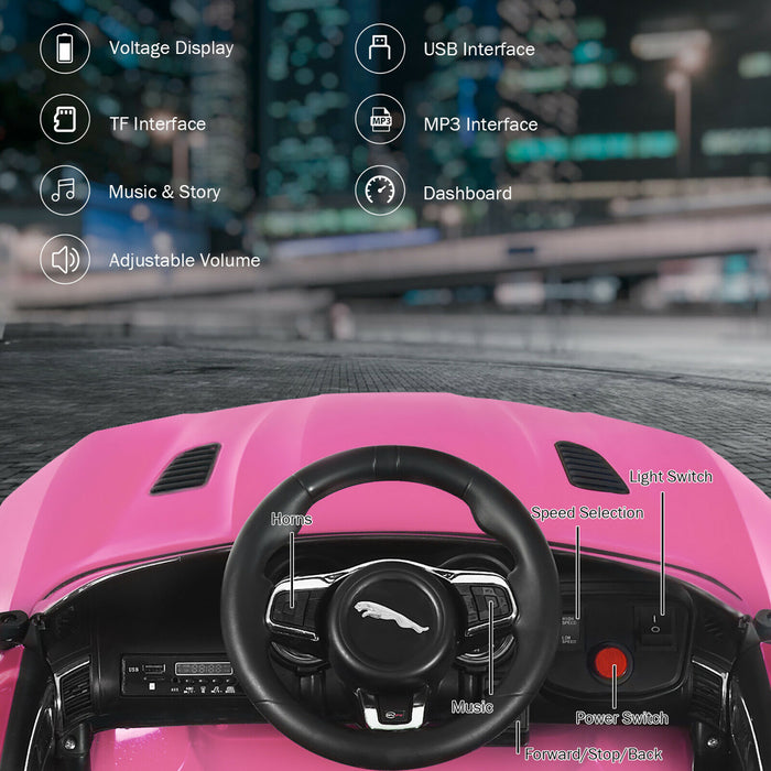 Voiture Electrique 12 V Costway, Voiture Suv Pour Enfants Sous Licence Jaguar Type F Pour Enfants, Avec Interfaces Usb, Tf Et Mp3, Avec Lumieres, Telecommande, Chargeur, Rose