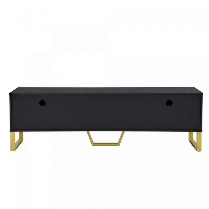 Steven 66.9\" Cabinet TV Sur Pieds avec Poignees et Pieds Dores, Noir