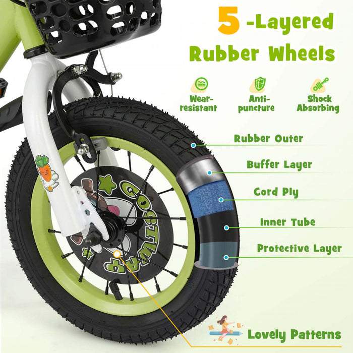 Costway 14\" Velo Pour Enfants Pour 3-5 Avec Guidon Reglable En Hauteur Et Frein A Main En Selle Vert