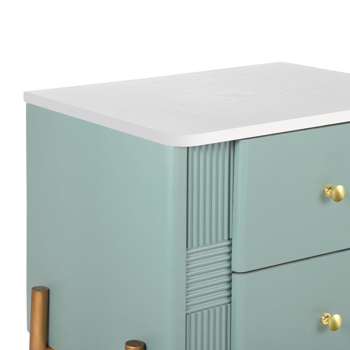 Lila Table de Nuit Moderne avec Tiroirs de Rangement et Poignees Metalliques, Vert