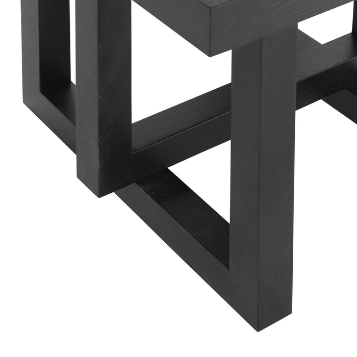 Ethan Table d'Appoint Rustique en Bois de Caoutchouc Solide, Noir