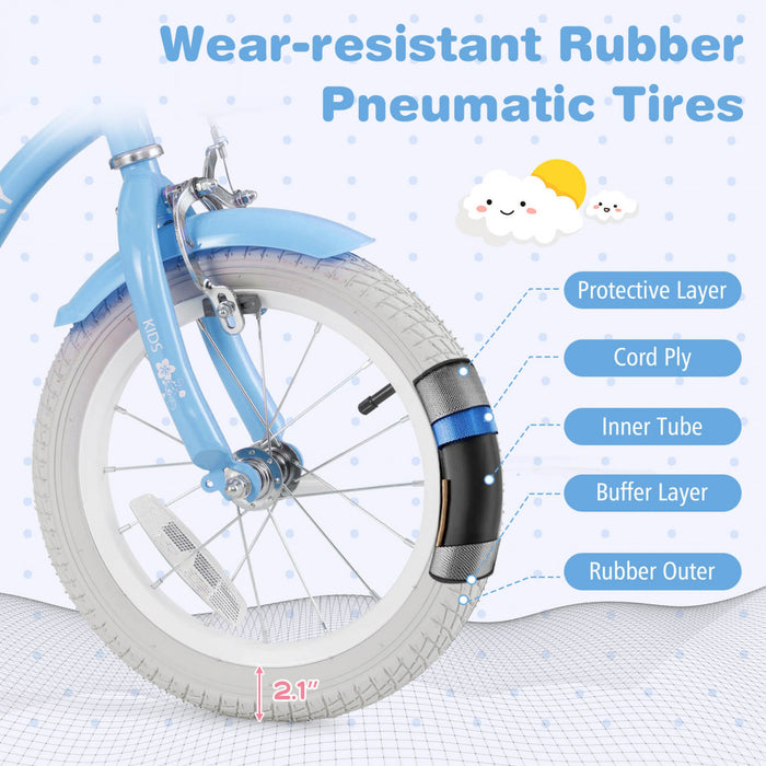 Velo Costway 14\" Pour Enfants Avec Roues D'entrainement Amovibles Et Panier Pour 3-5 Ans Bleu