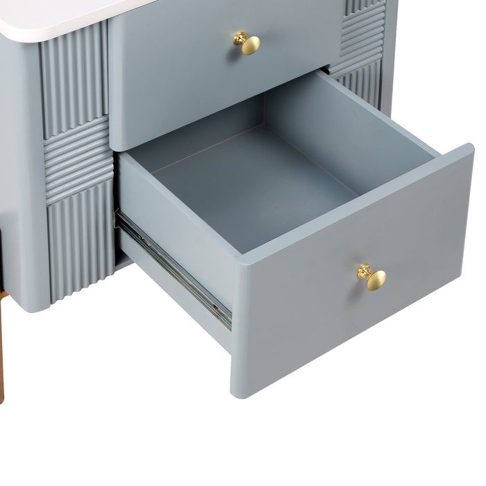 Lila Table de Nuit Moderne avec Tiroirs de Rangement et Poignees Metalliques, Bleu