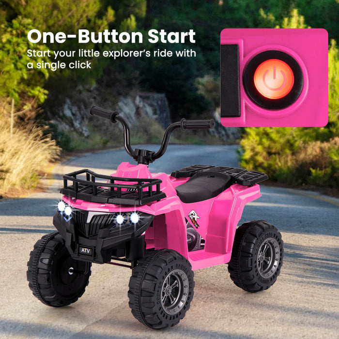 Costway Kids Ride On Electric Atv 6v Quad Car A 4 Roues Avec Pneus De Bande De Roulement De Demarrage A Un Bouton Rose