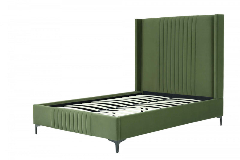 Lit complet Promenade style milieu du siecle moderne en velours capitonne vert mousse