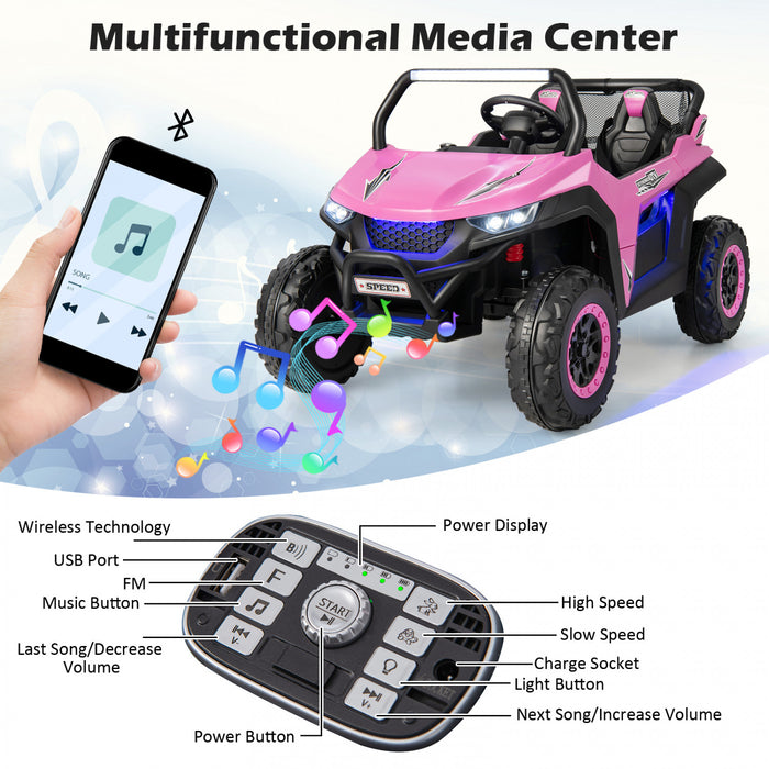Costway 12v 2 Places Enfants Roulent Sur La Suspension De Vehicule Electrique UTV RC W / Lumieres Et Musique