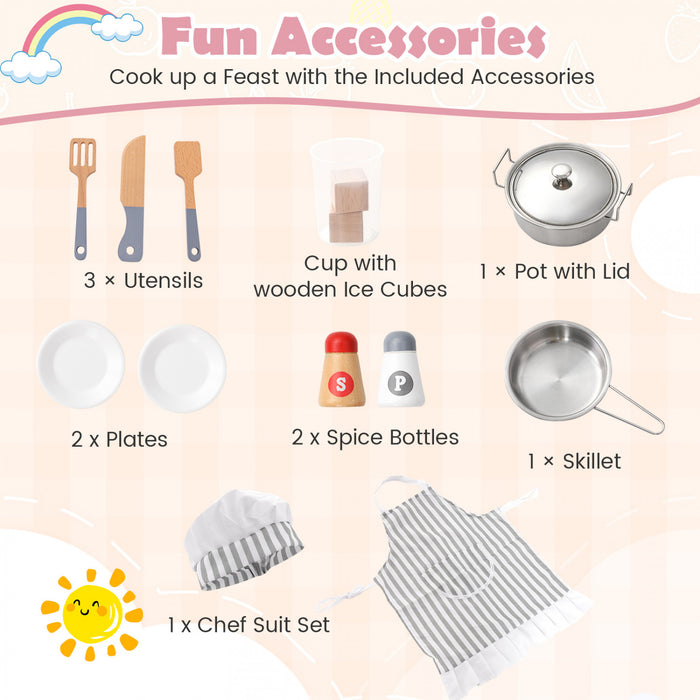 Honeyjou Corner Play Kitchen Baby Kitchen Playset Avec Capuchon De Gamme, Machine A Glace, Micro-ondes Rose