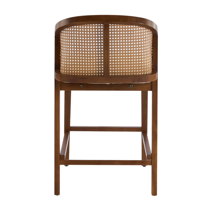Tatti – Lot de 4 tabourets de comptoir en bois d’hevea avec dossier en cannage, finition noyer