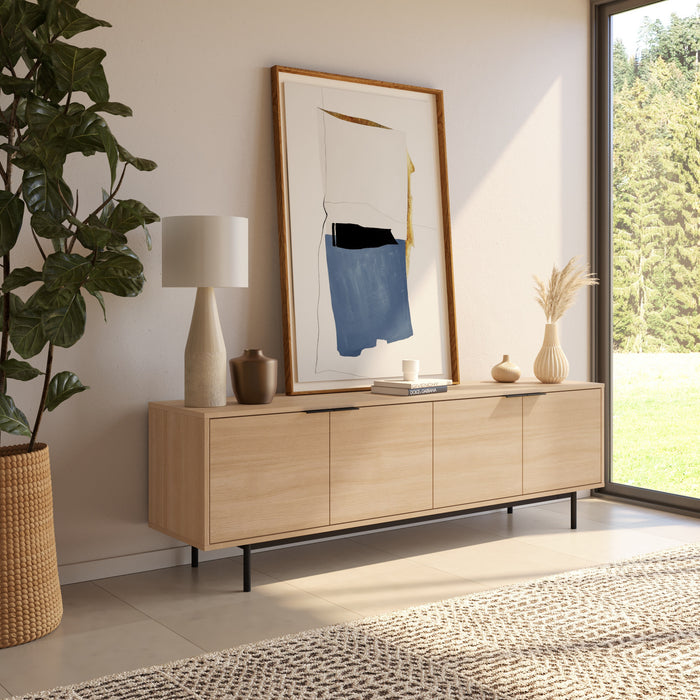 Meuble pour téléviseur Hamilton de Nordika de 70 po avec 4 armoires de rangement - chêne blond naturel