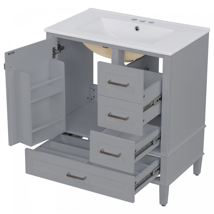 Oliver Meuble-lavabo de salle de bain en bois massif avec lavabo integre et rangement intelligent, gris