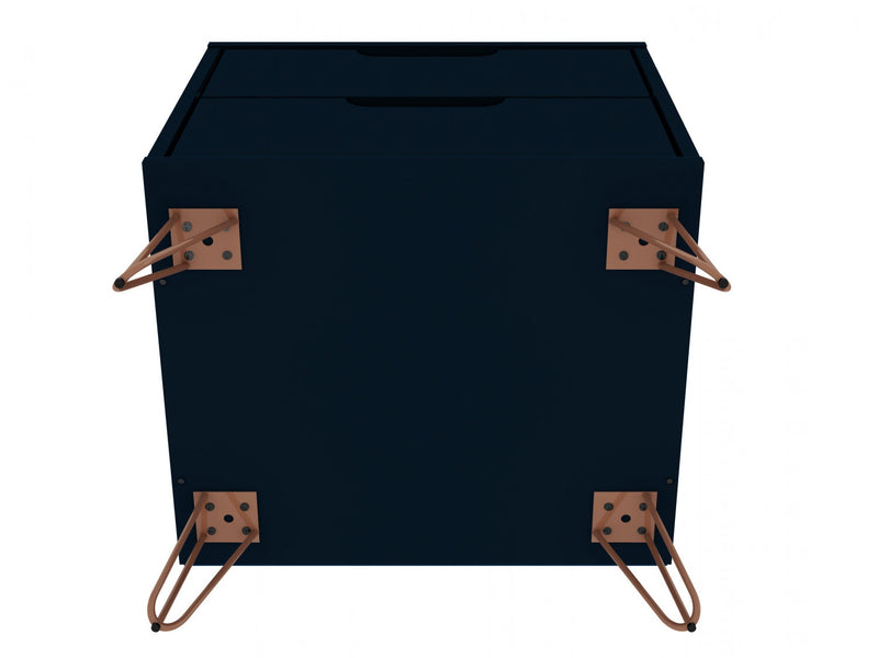 Table de nuit Rockefeller Mid-Century Modern 20\" en bleu minuit (2 tiroirs) - Lot de 2