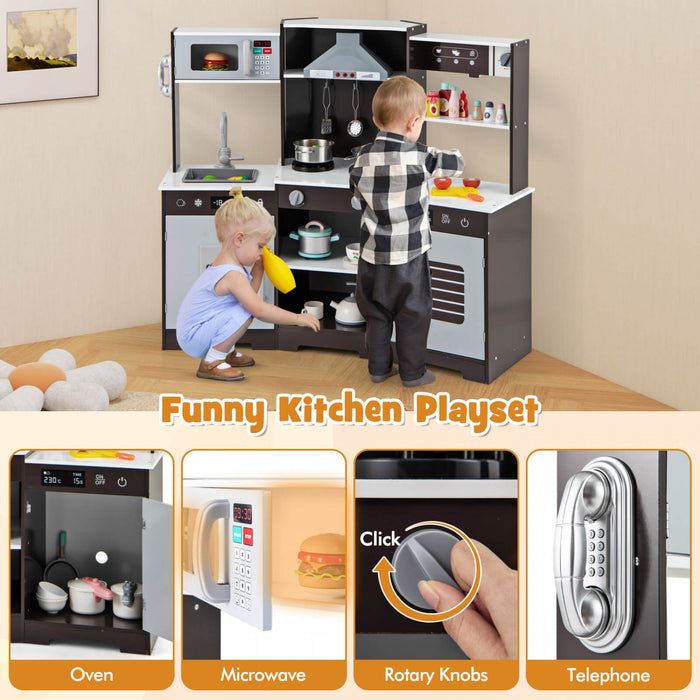 Costway Pretendre Jouer Cuisine Pour Enfants Tout Petit Enfant Age De 3 + Jeu De Jouet En Bois Avec Capuchon Gamme Marron