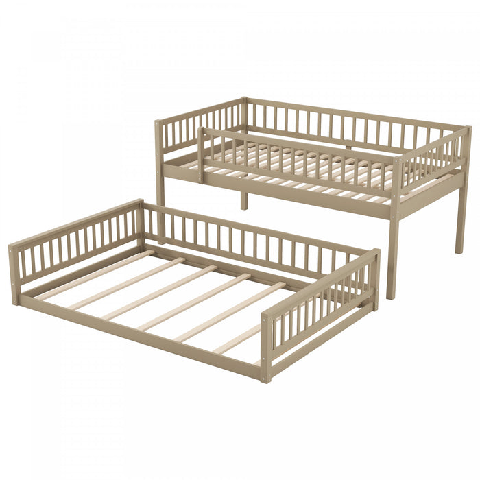 Lit superpose Ethan Full XL sur Queen avec echelle et barrieres de securite, noyer