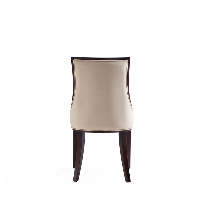 Grand fauteuil de salle a manger traditionnel en bois avec revetement en tissu beige - Lot de 4
