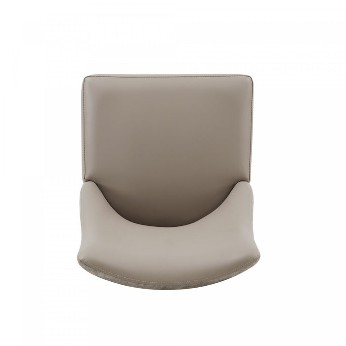 Chaise de salle a manger moderne Connie en bois, cuir vegetalien et velours taupe - Lot de 2