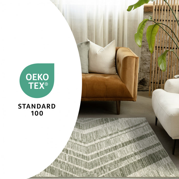 Tapis Florence vert et blanc a motif chevron vieilli, 7'9\" x 10'6\"