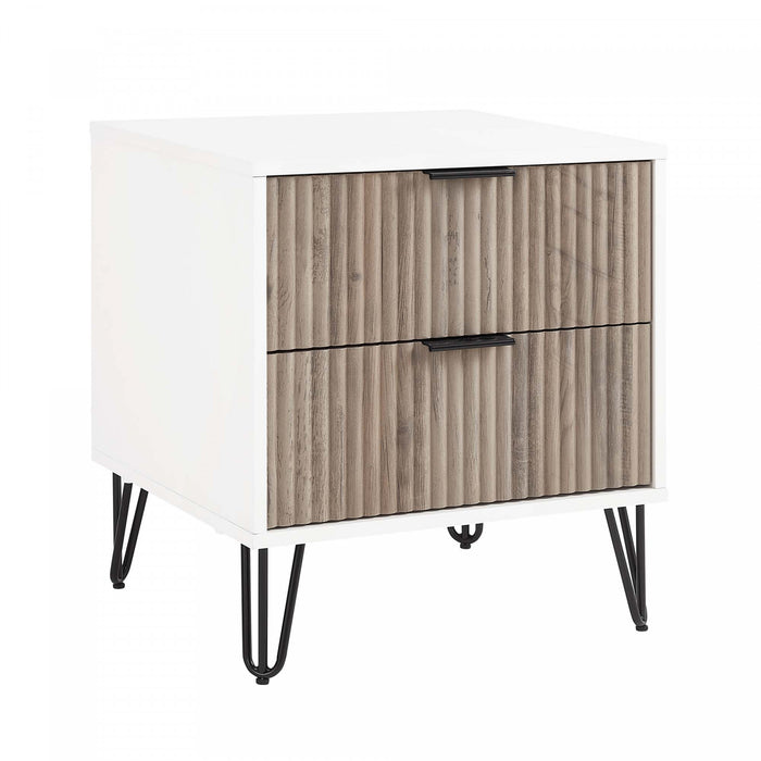 Table de nuit moderne Dumbo 20\" a cannelures, gris rustique et blanc (2 tiroirs) - Lot de 2