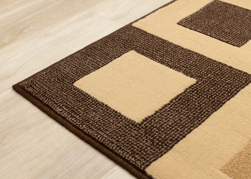 Tapis Florence a carreaux superposes marron et beige, 5'3\" x 7'5\"