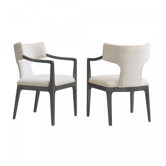 Fauteuil Eloria style moderne du milieu du siecle en bois et chenille creme