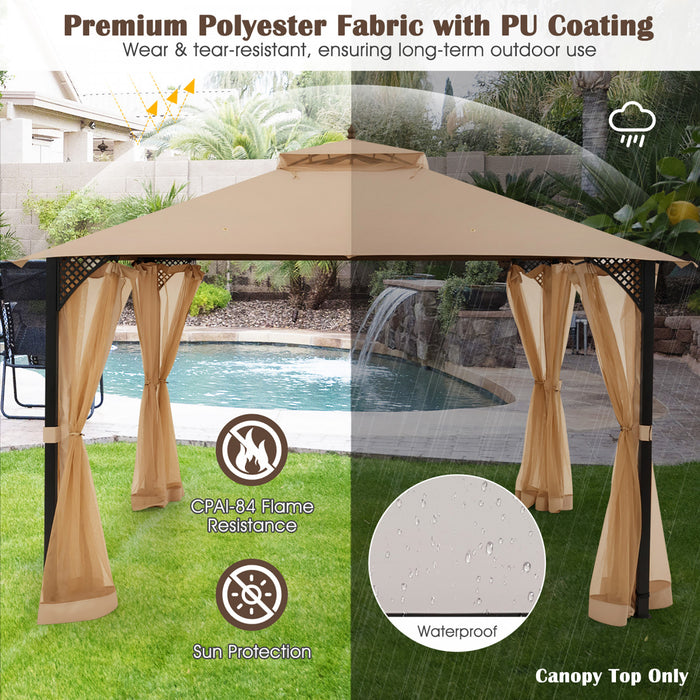 10’ X 12’ Patio Gazebo De Remplacement Couvercle Superieur A 2 Niveaux Canopy Cpai-84 Exterieur Brun
