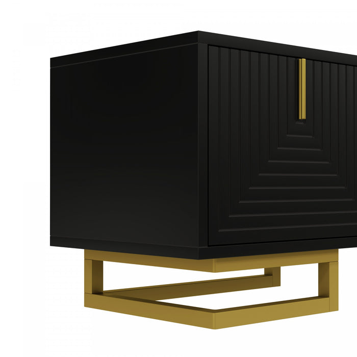 Aspect Meuble TV 63 po avec Portes Texturees et Pieds Dores, Noir