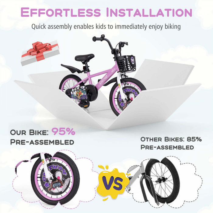 Costway 16\" Velo Pour Enfants Pour 4-7 Avec Guidon Reglable En Hauteur Et Frein A Main En Selle Violet