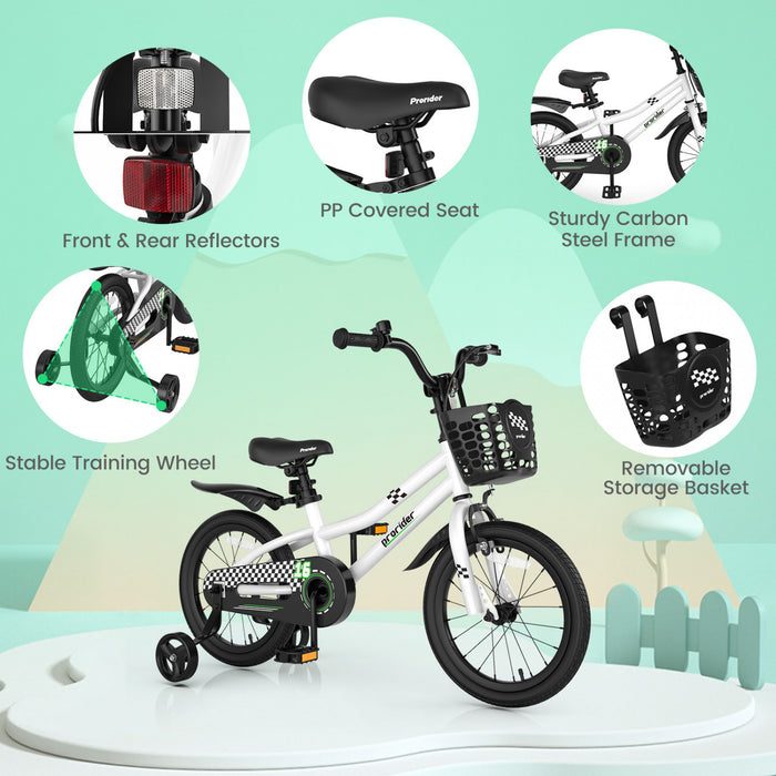Velo Costway 16\" Pour Enfants Avec Roues D'entrainement Amovibles Et Panier Pour 4-7 Ans Blanc