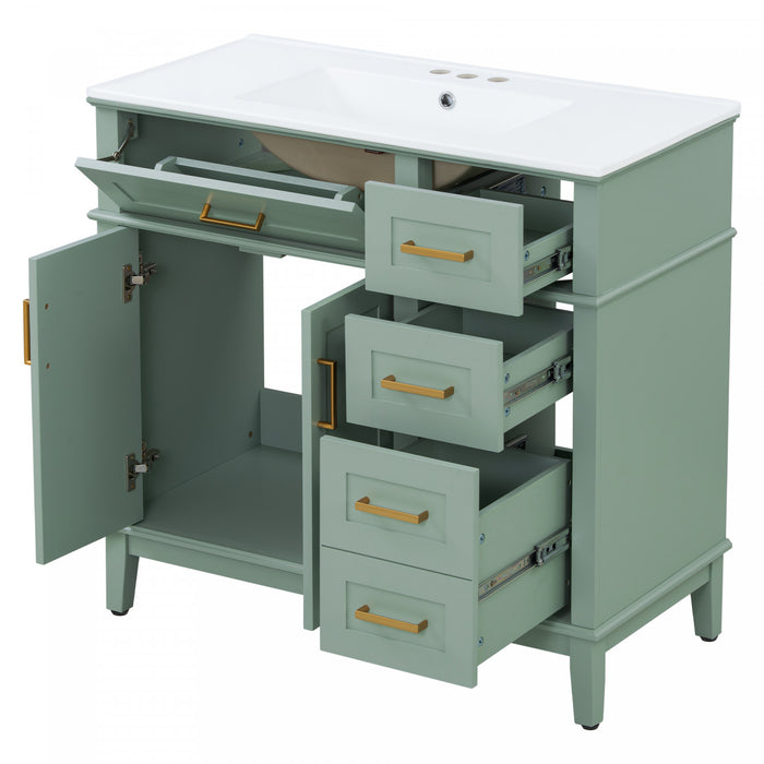 Clara Vanity moderne 36 pouces vasque ceramique + multi-tiroirs, Vert clair